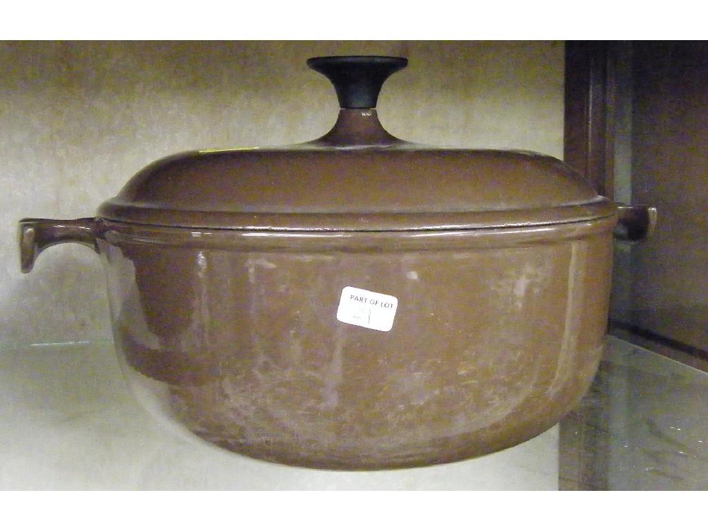 Appraisal: Twin handled Le-Creuset lidded casserole dish together with a similar