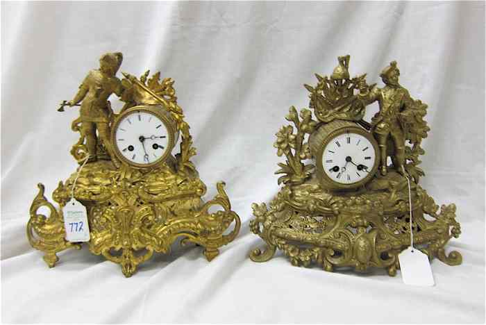 Appraisal: TWO GILDED METAL MANTEL CLOCKS French th century both having