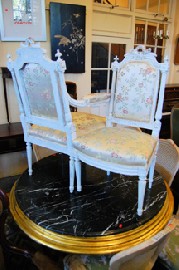 Appraisal: FRENCH LOIUS STYLE ARM CHAIR WITH MATCHING HALL CHAIR