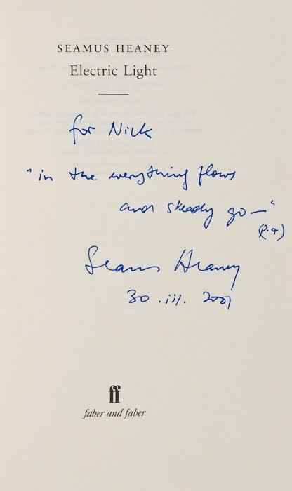 Appraisal: Heaney Seamus Electric Light first trade edition signed and inscribed