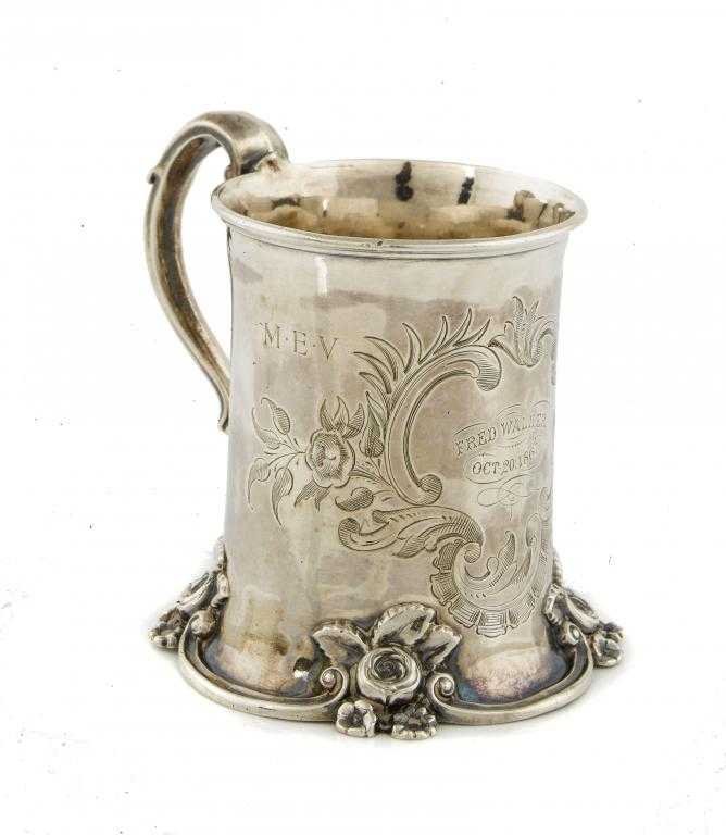 Appraisal: A VICTORIAN CHRISTENING MUG of slightly waisted form on scrolling