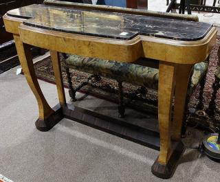 Appraisal: French Art Deco burl and Macassar ebony console table French