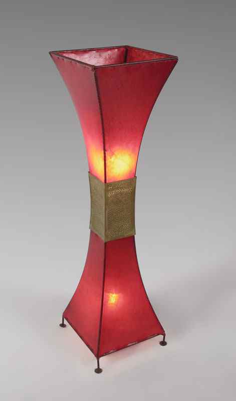 Appraisal: RED STRETCHED HIDE FLOOR LAMP Mastiuae red painted stretched animal