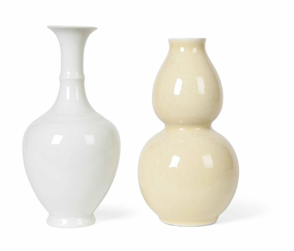 Appraisal: TWO MONOCHROME PORCELAIN VASES REPUBLIC PERIOD one of double gourd-form