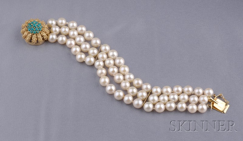 Appraisal: Cultured Pearl Bracelet composed of three strands of white cultured