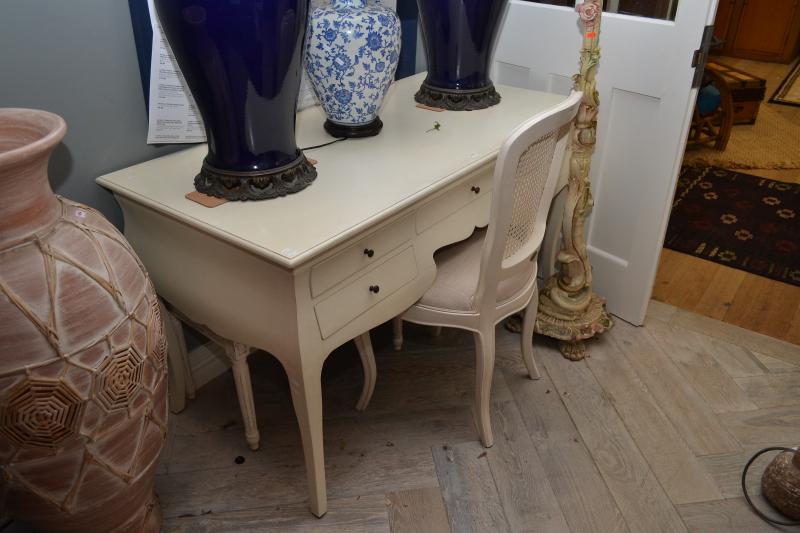 Appraisal: A FRENCH STYLE WHITE PAINTED DESK WITH DRAWERS A FRENCH