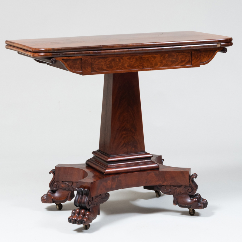 Appraisal: Classical Figured Mahogany Card Table Attributed to Isaac Vose Boston