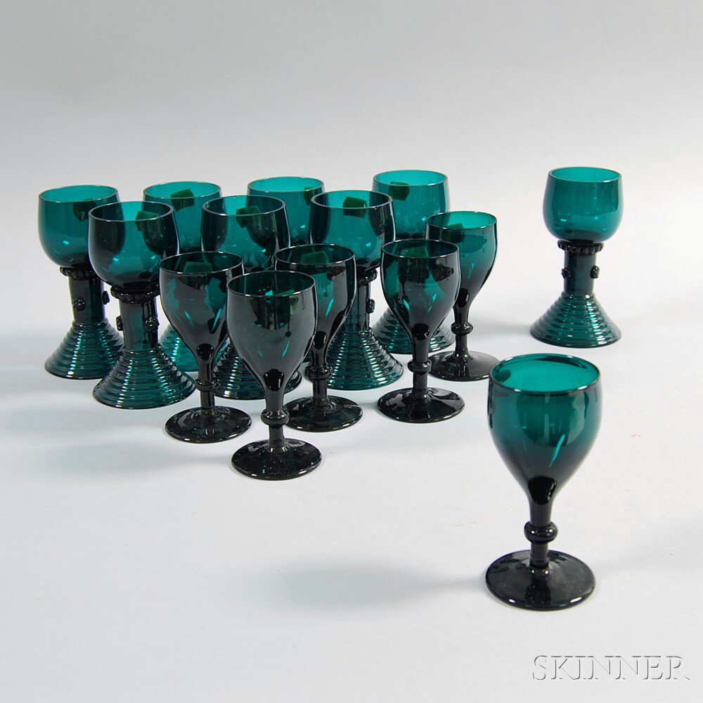 Appraisal: Fourteen Pieces of Emerald Glass Stemware Europe th century a