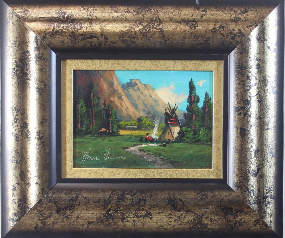 Appraisal: HEINIE HARTWIG California born oil on board Native American camp