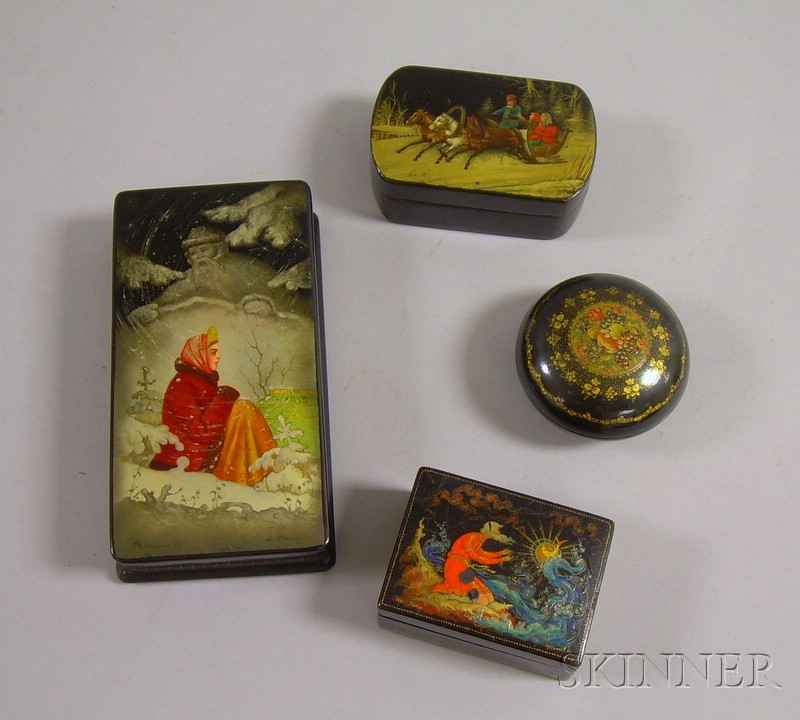 Appraisal: Four Small Russian Lacquer Boxes