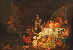 Appraisal: CONTINENTAL SCHOOL TH CENTURY x panel Still life painting of