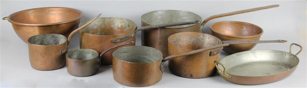 Appraisal: ASSORTMENT OF COPPER COOKWARE to include copper bowls the larger