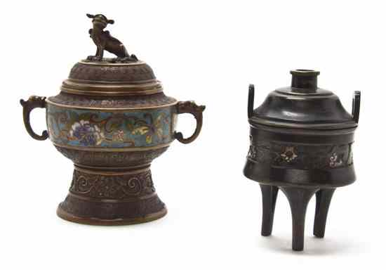 Appraisal: A Chinese Bronzed Censer having fu dog form finial on