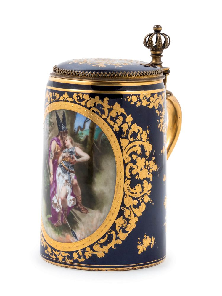 Appraisal: A Vienna Style Painted and Parcel Gilt Porcelain Tankard A