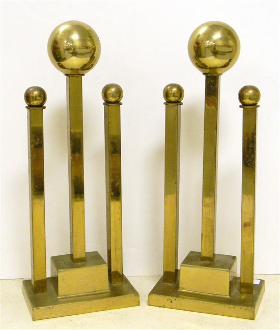 Appraisal: Pair of modern design brass Chenets '' high ball finials