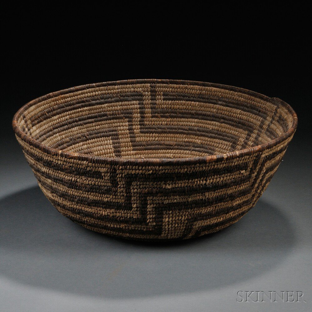 Appraisal: Large Pima Basketry Bowl stitch loss at rim ht x