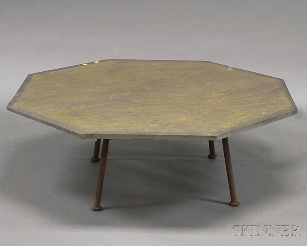 Appraisal: Mid-Century Modern Slate and Iron Low Table octagonal slate top