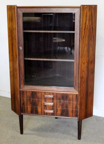 Appraisal: Midcentury Danish Rosewood Corner Cabinet Glass door above three drawers