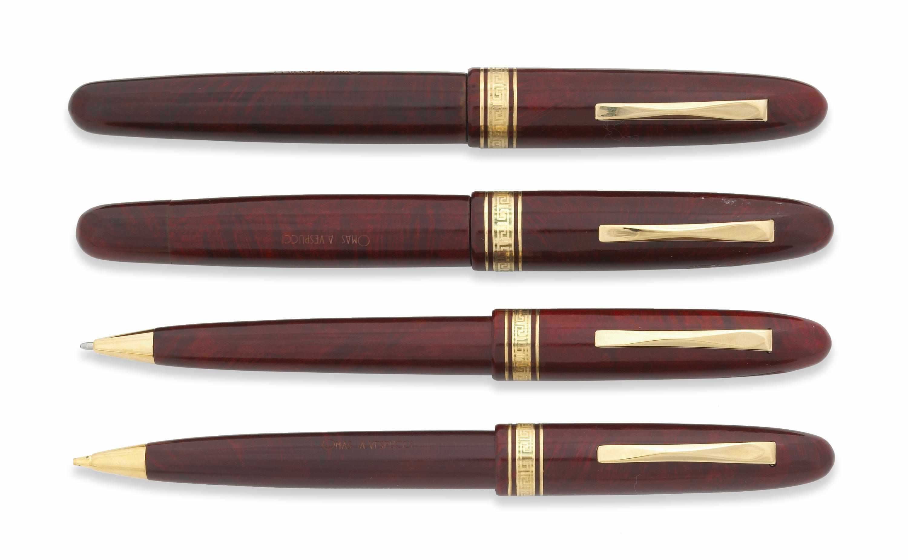 Appraisal: OMAS Four Piece Amerigo Vespucci Commemorative Briarwood with gold trim