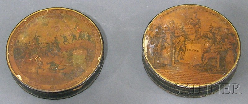 Appraisal: Two Continental Papier-mache and Decoupage Snuff Boxes mid- th century