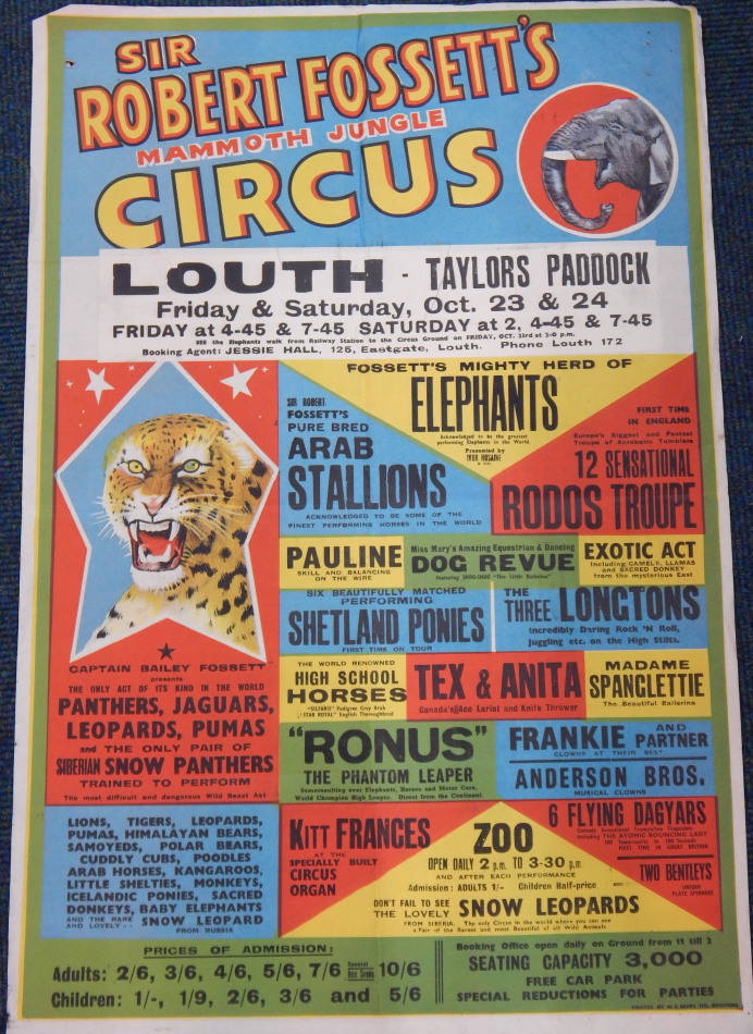 Appraisal: A Sir Robert Fossett's Jungle Circus poster for Taylor's paddock