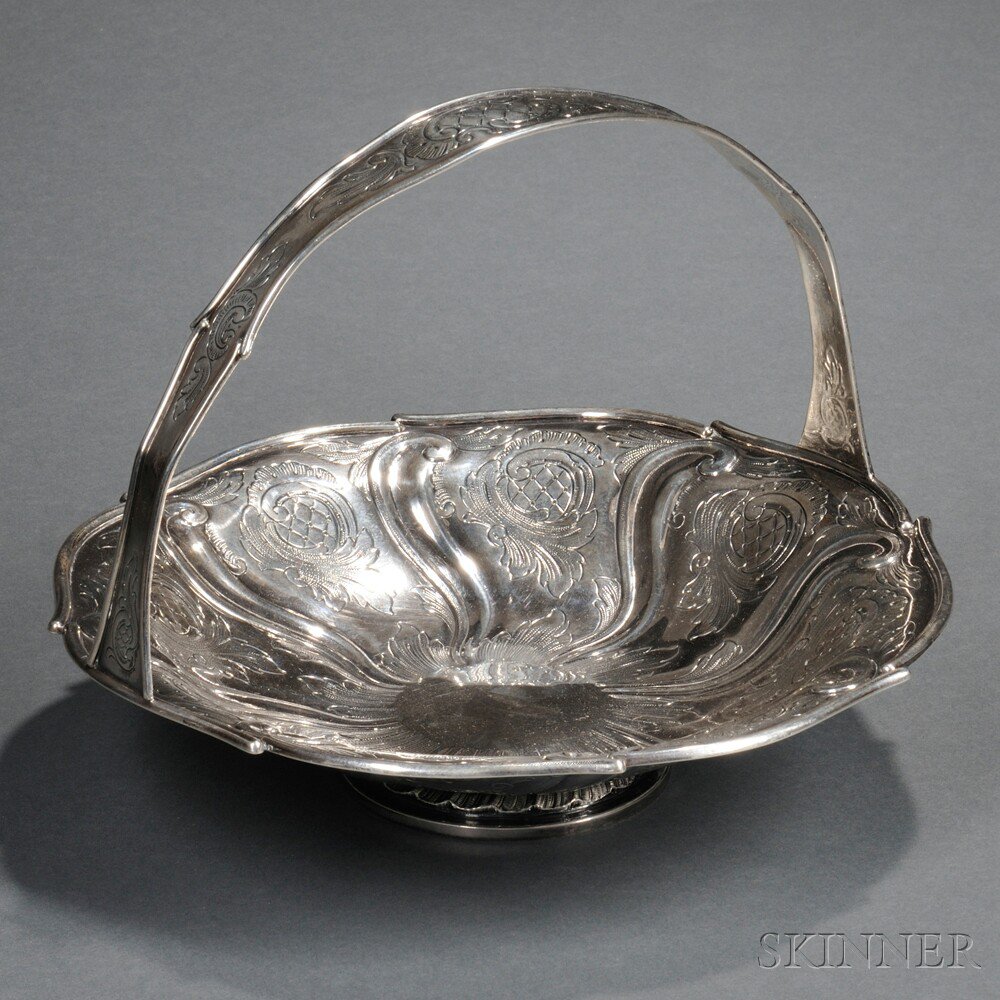 Appraisal: German Sterling Silver Cake Basket th century with unidentified monogram