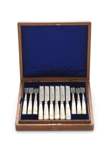 Appraisal: A cased set of twelve pairs of Victorian silver and