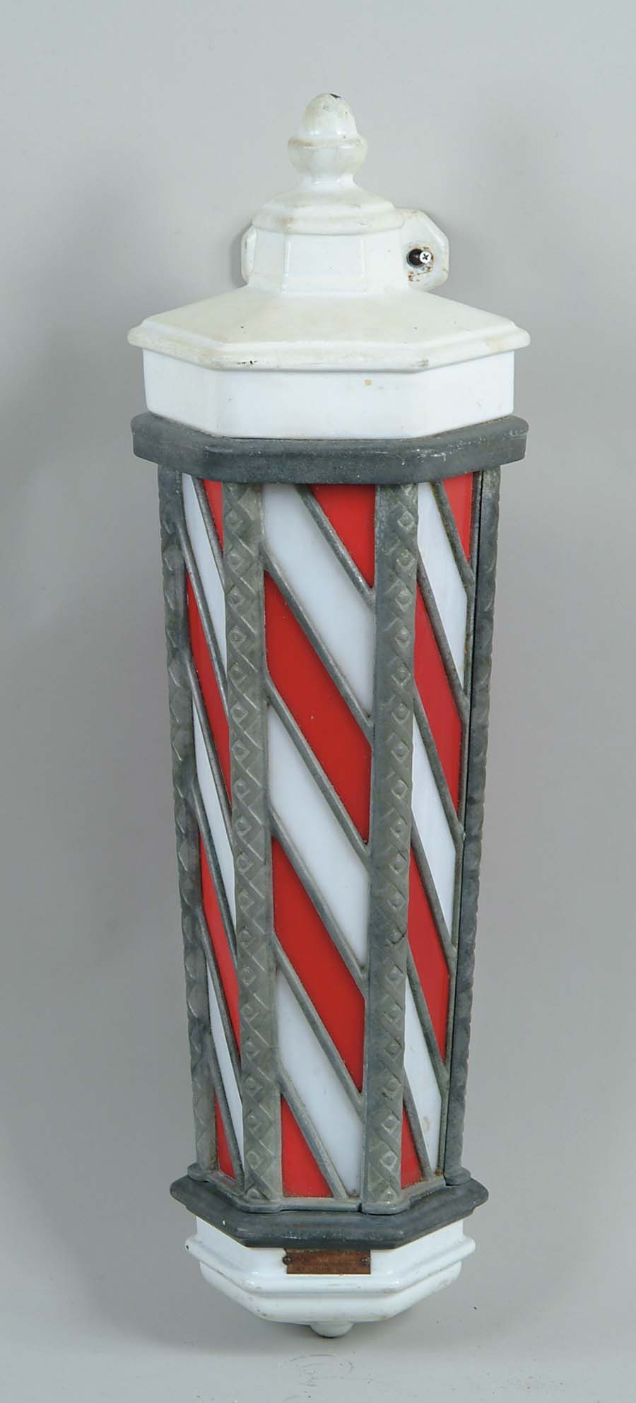 Appraisal: KOKEN LEADED GLASS AND PORCELAIN BARBER POLE Outdoor electrified barbershop