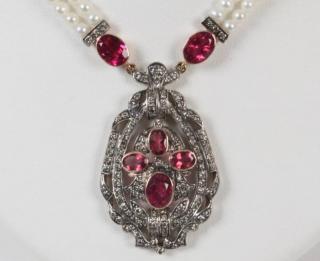 Appraisal: K DIAMOND TOURMALINE AND PEARL PENDANT NECKLACE K GOLD DIAMOND