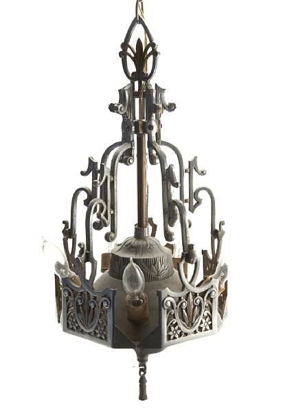 Appraisal: An American Art Deco spray painted metal chandelier s chips