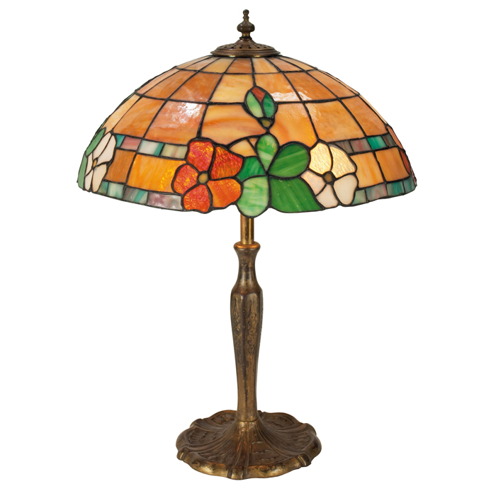 Appraisal: Arts Crafts lamp leaded glass shade with a colorful floral