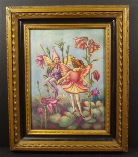 Appraisal: A decorative porcelain plaque depicting fairies playing amidst flowers later