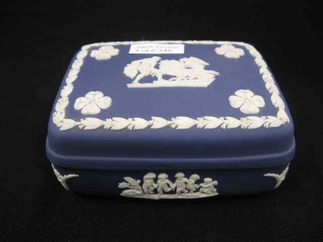 Appraisal: Wedgwood Sapphire Blue Jasperware Box rectangular chariot cherub decor ''