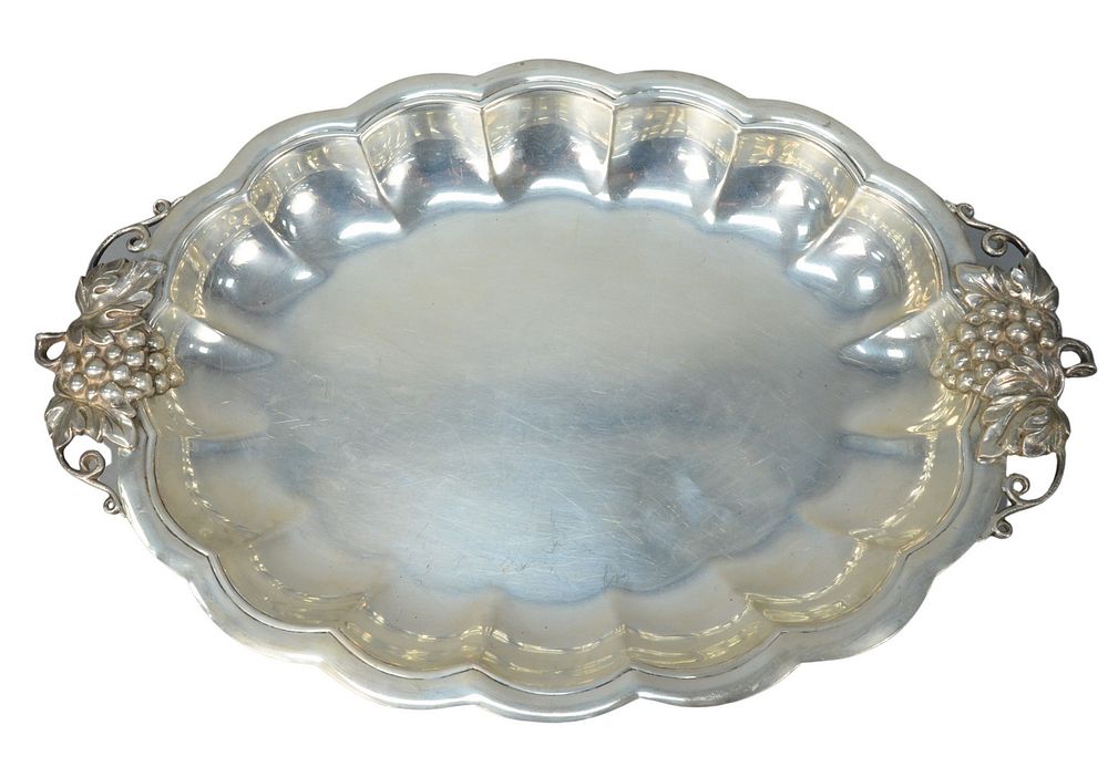 Appraisal: Dunham Sterling Silver Deep Tray having grape bunch handles marked