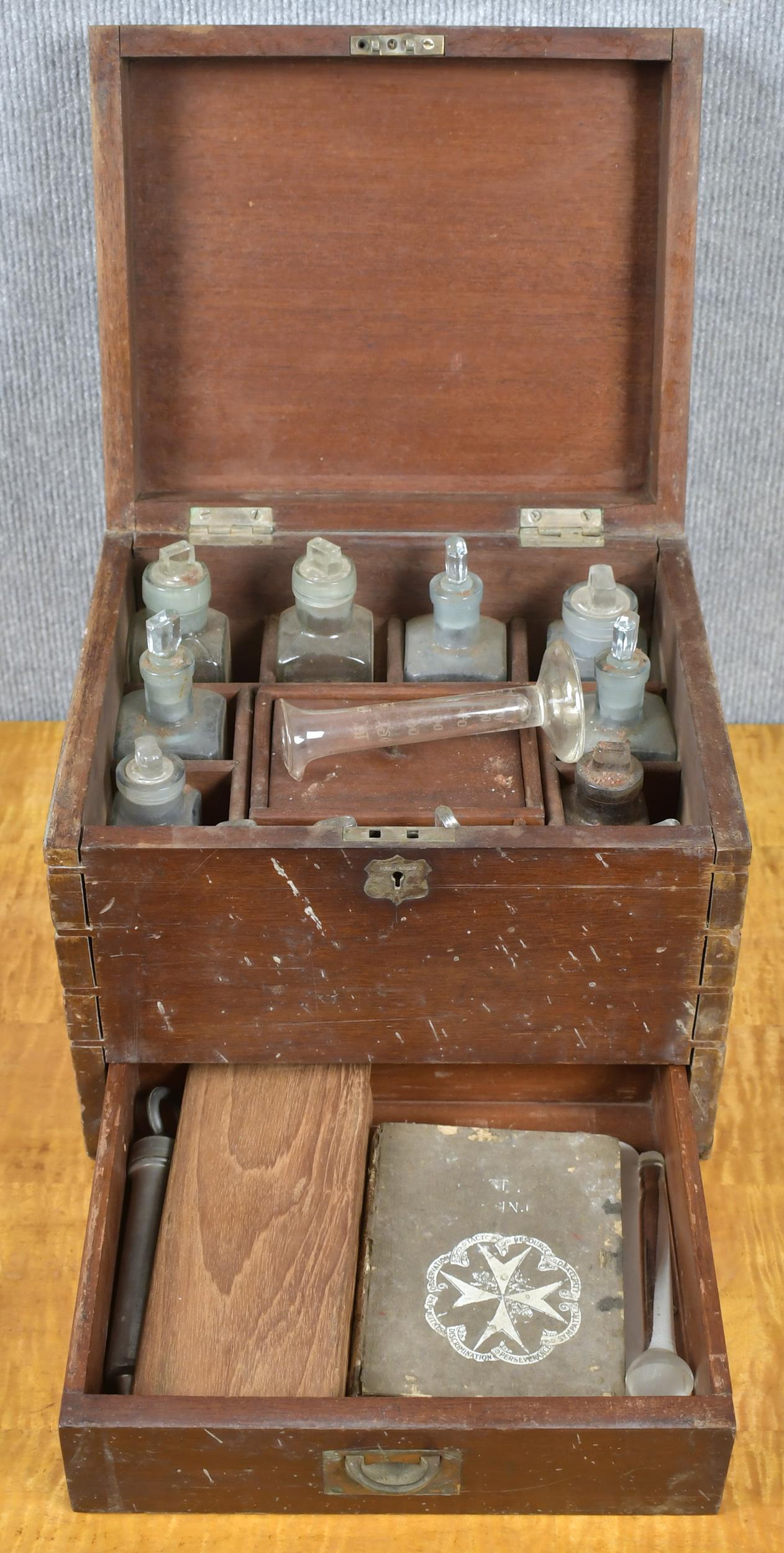 Appraisal: EARLY ENGLISH TRAVELING APOTHECARY BOX Late th C physicians traveling