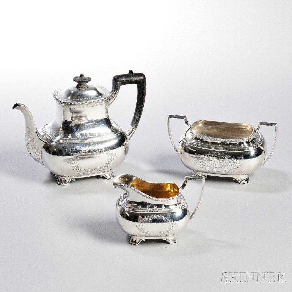 Appraisal: Three-piece Gorham Sterling Silver Tea Service Providence teapot creamer and