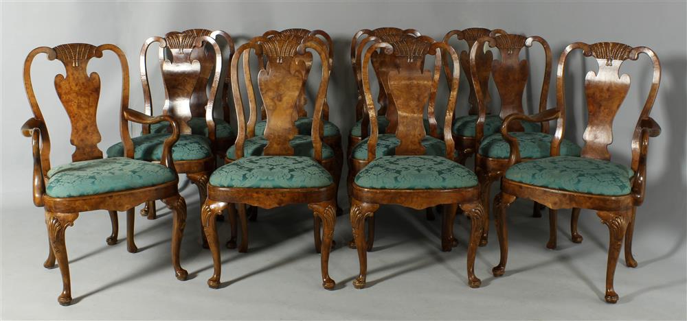 Appraisal: SET OF TWELVE QUEEN ANNE STYLE CARVED WALNUT DINING CHAIRS