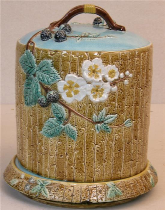 Appraisal: Joseph Holdcroft majolica cheese stand and cover circa moulded with