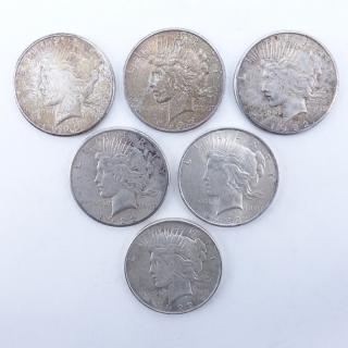 Appraisal: Collection of Six U S Peace Silver Dollars All dated