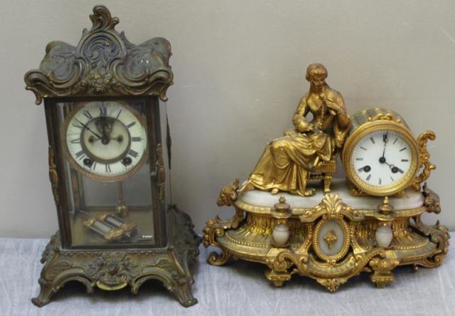 Appraisal: Lot of Gilt Metal Clocks Includes a carriage clock and