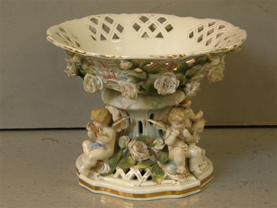 Appraisal: Late th century continental porcelain basket on stand with applied