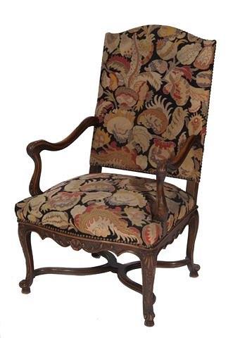 Appraisal: A FRENCH CARVED BEECH WOOD FRAME ELBOW CHAIR upholstered in