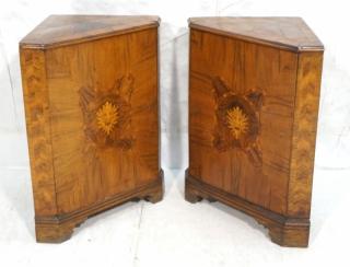 Appraisal: Pr Antique Continental Italian Inlaid Cabinets Low corner cabinets Single