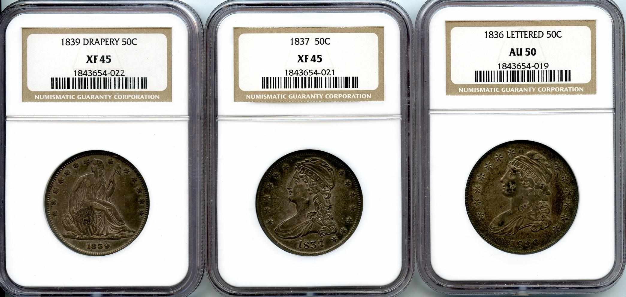 Appraisal: Early Half Dollars Included are Lettered Edge AU NGC Capped