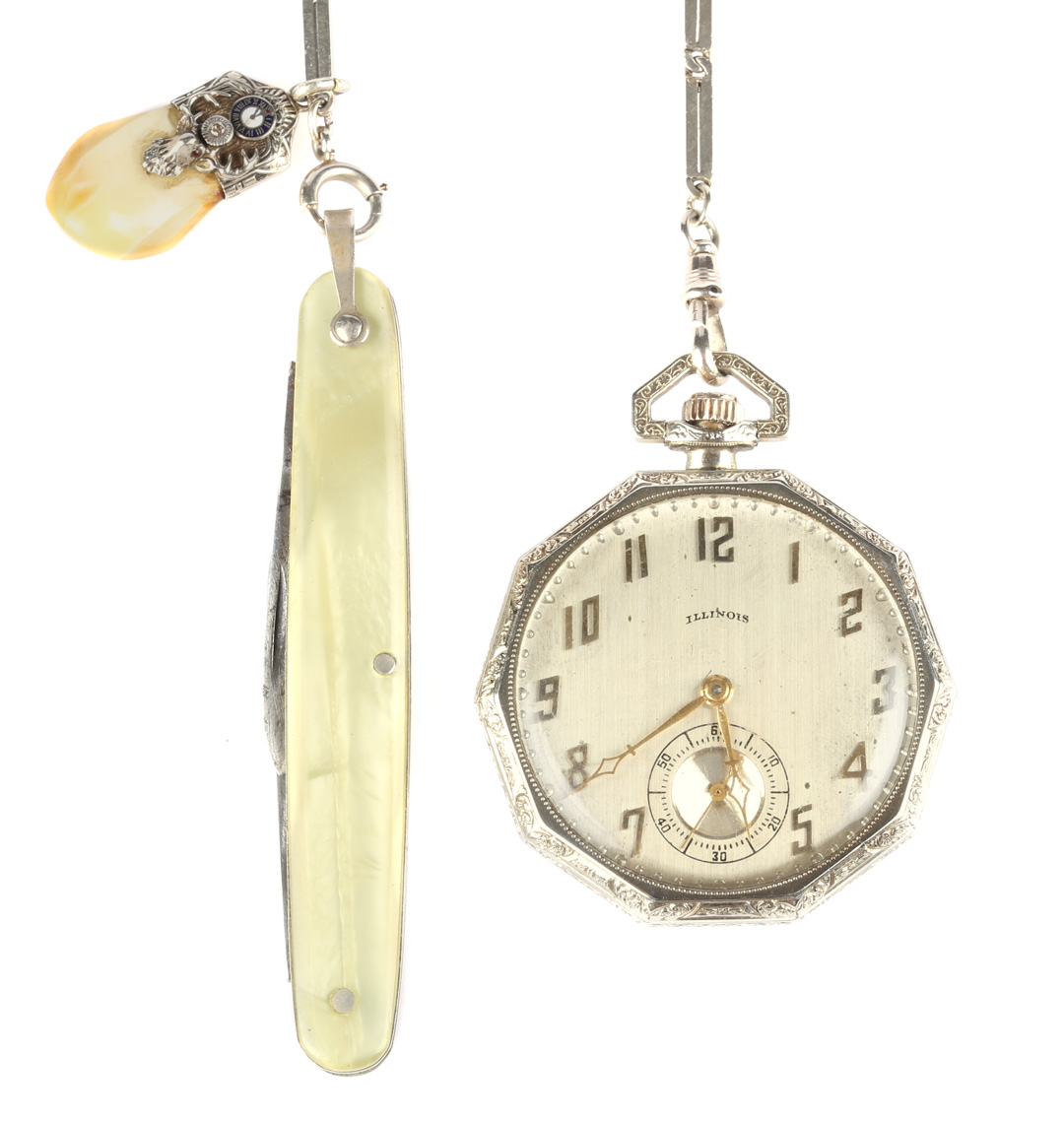 Appraisal: An Illinois Pocket Watch with Elk's Tooth Charm c 's