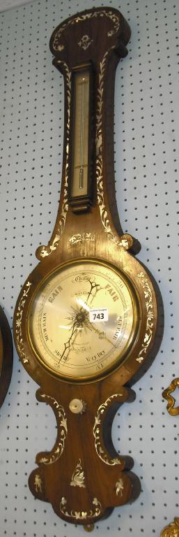 Appraisal: Rosewood inlaid barometer thermometer the silvered dial signed Walker Sussex