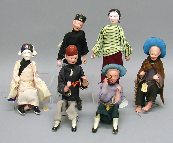 Appraisal: Lot of Chinese dolls Opium smoker Fisherman Doctor Lady with