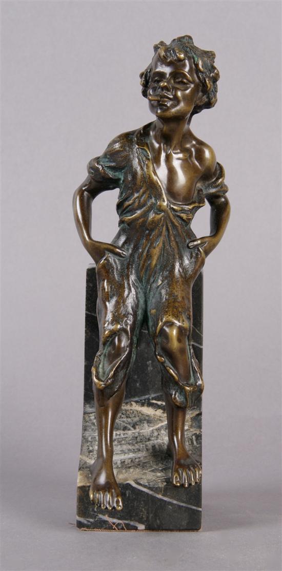 Appraisal: A Continental Bronze Figure of a Boy Smoking Height inches