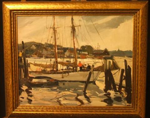 Appraisal: POSSIBLY EMILE GRUPPE AMERICAN TH CENTURY GLOUCESTER DOCK SCENE -