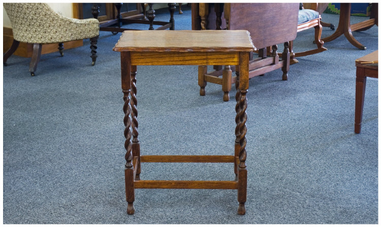 Appraisal: Small Oak Rectangular Table Barley Twist Legs